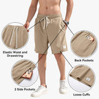 Mens Corduroy Shorts With Pockets,7 Inch Casual Elastic Waist Summer Beach Shorts With Drawstring