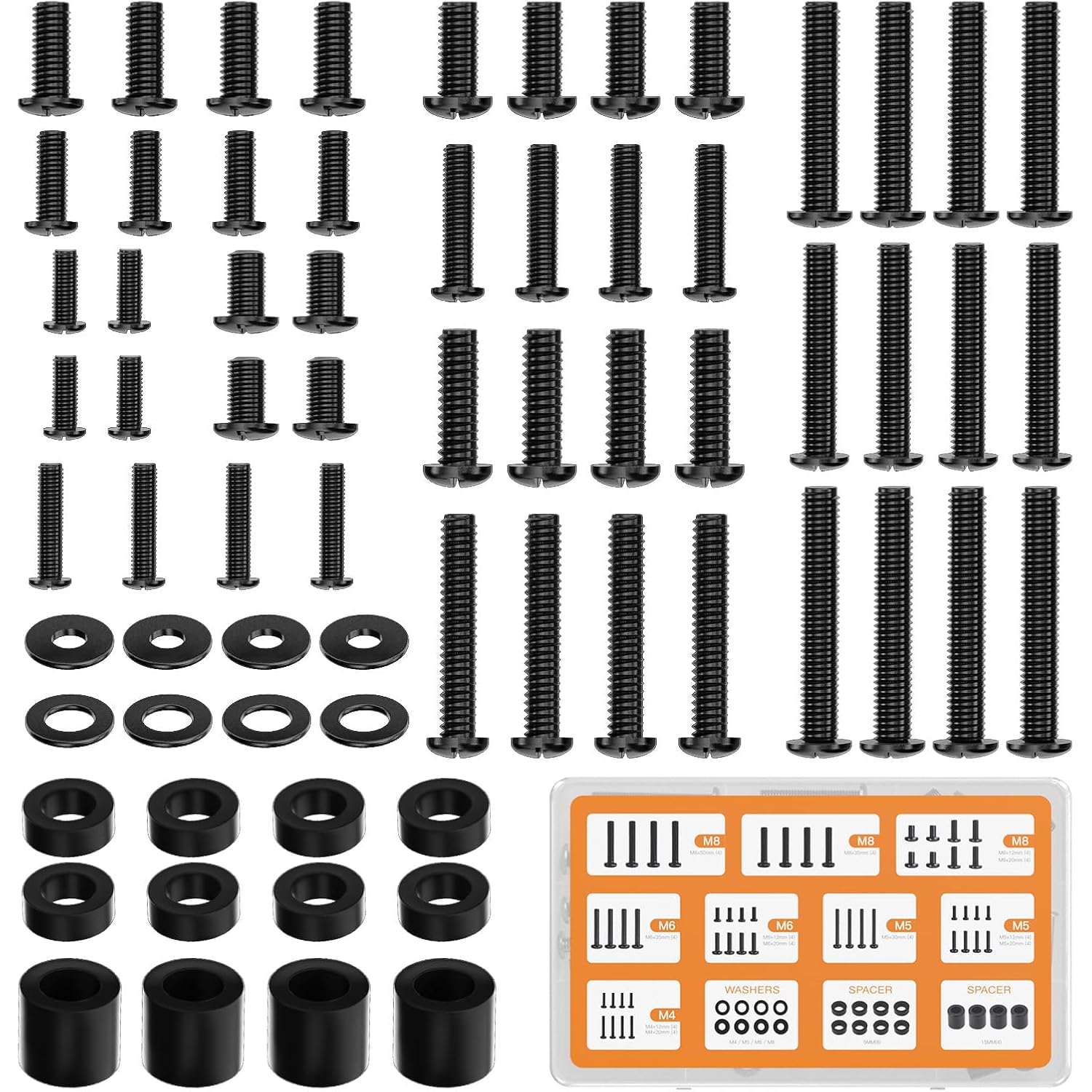 WALI Universal TV Mounting Hardware Kit Set Includes M4 M5 M6 M8 TV Screws and Spacer Fit Most TVs up to 80 inch (UVSP), Black