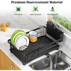 Kmiectse Dish Drying Rack - Space-Saving Small Dish Rack for Kitchen Counter, Rust-Resistant Kitchen Drying Rack, Compact Dish Drainer Organizer with Utensil Holder for Home Kitchen, Black