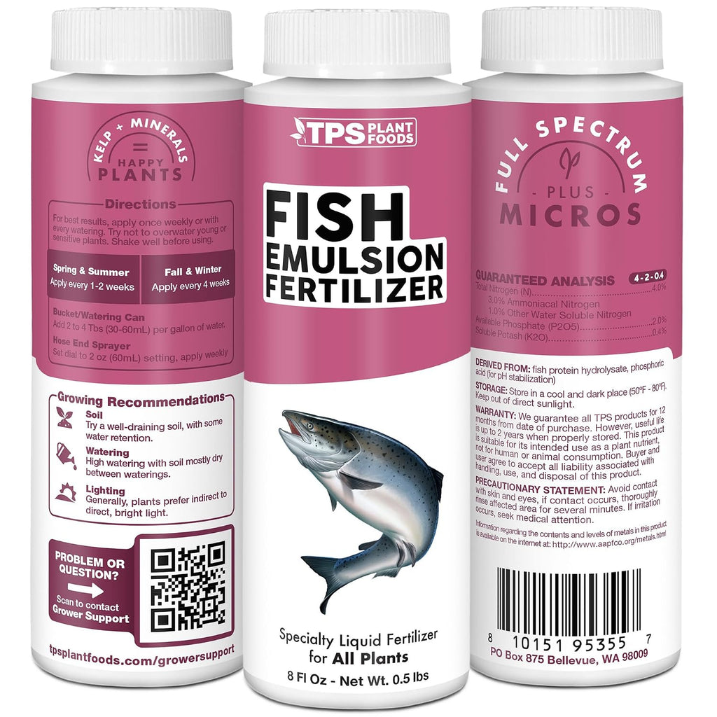 Fish Emulsion Fertilizer – Liquid Salmon Supplement For Fast Nutrient Uptake, Lush Green Growth & Stronger Roots, 8 Oz