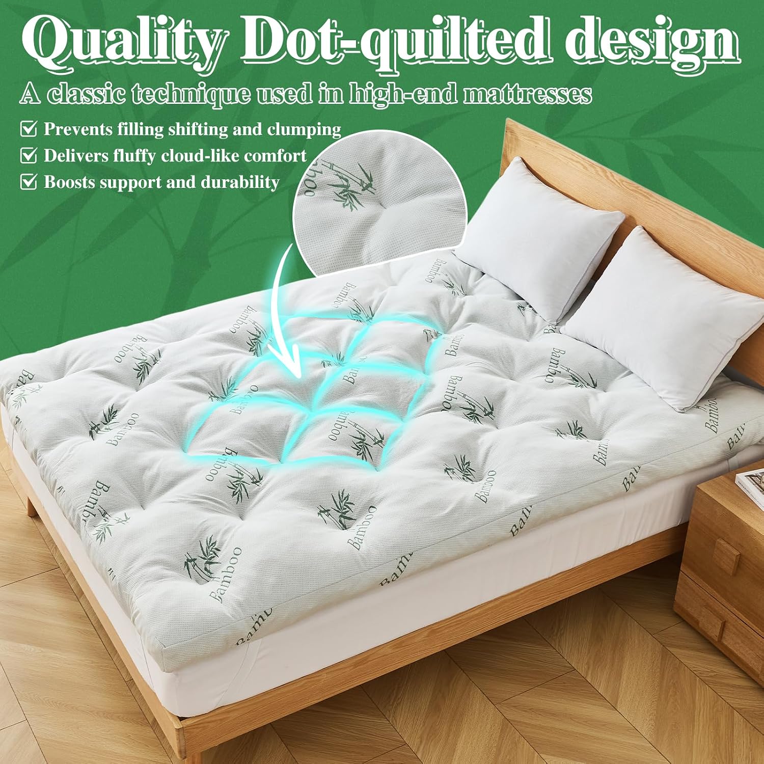 Whatsbedding 4 Inch Memory Foam Mattress Topper Queen For Back Pain Relief, Filled With Breathable Gel Memory Foam, Cooling Bamboo Viscose Air Layer, Supportive Pillow Top Mattress Topper