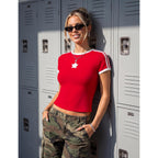 Blooming Jelly Womens Y2K Crop Tops Going Out Workout Cute Tee Shirts Short Sleeve Basic Summer 2026 Gym Outfits Red