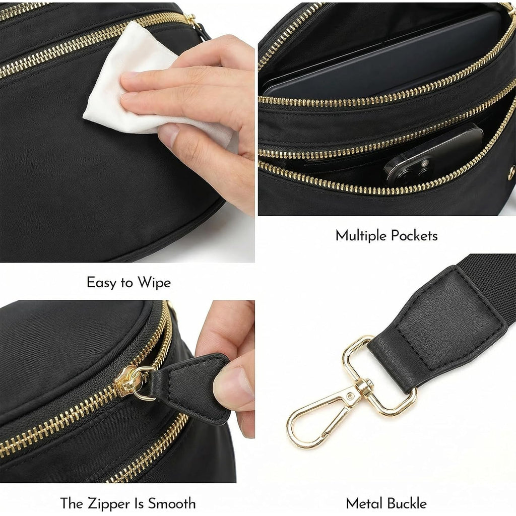 Spacious Crossbody Bag Nylon Bum Bag For Women Fanny Packs Handbags With Adjustable Straps
