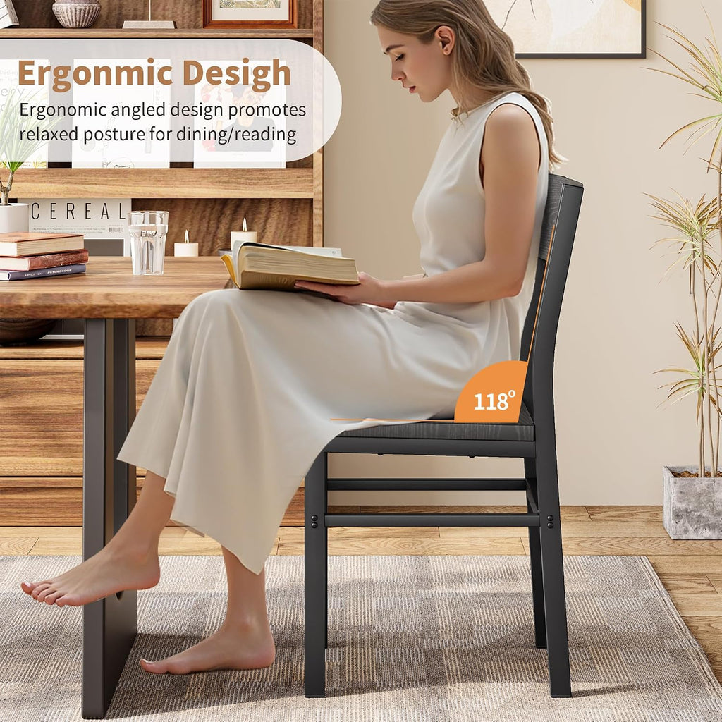 Dining Chairs Set Of 4, Rustic Wood Dining Room Chairs With Thickened And Strengthened Metal Steel Frame & Slat Back, Modern Farmhouse Chair For Kitchen, Dining Room (4, Dark Black)