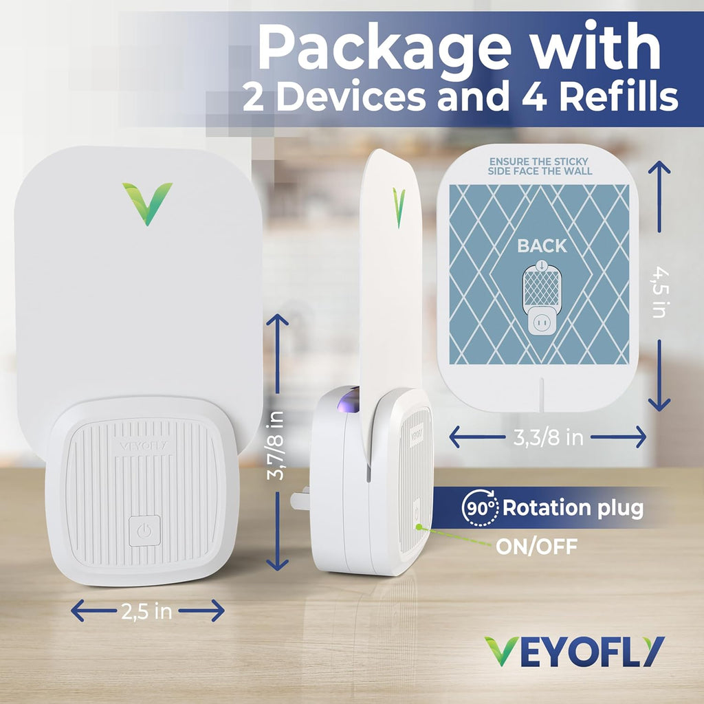Veyofly Fruit Fly Traps For Indoors (2 Device + 4 Refills), Gnat Trap Indoor Plug In, Bug Traps, Flying Insect Trap, Gnat Traps For House Indoor, Fly Trap Indoor For Home Bug Light, Gnats Catcher