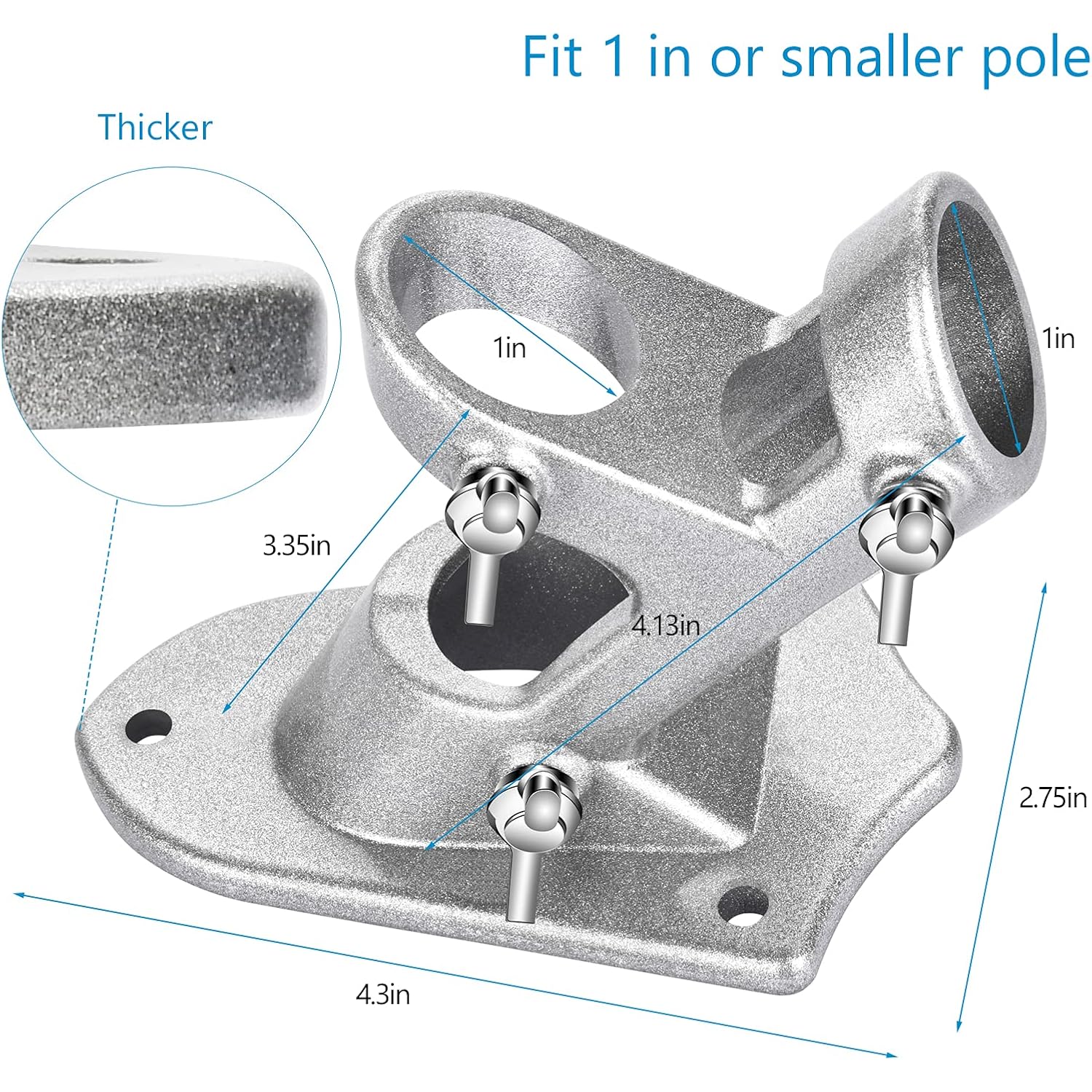 Flag Pole Holder For Outside House, Heavy Duty Flag Pole Mounting Bracket, Aluminum Metal Flagpole Mount With Stainless Hardware For Outdoor, Strong And Rust Proof, 1" Inner Diameter (Silver-1Pack)