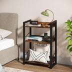 Book Shelf Small Bookshelf: 3-Tier Wood Bookcase Industrial Bookshelf With Edge Protection Metal Narrow Bookcase Storage Organizer Display Rack For Bedroom Home Office (Rustic Brown)