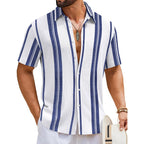 Coofandy Mens Short Sleeve Casual Shirts Button Down Striped Summer Shirts Textured Vacation Beach Shirt