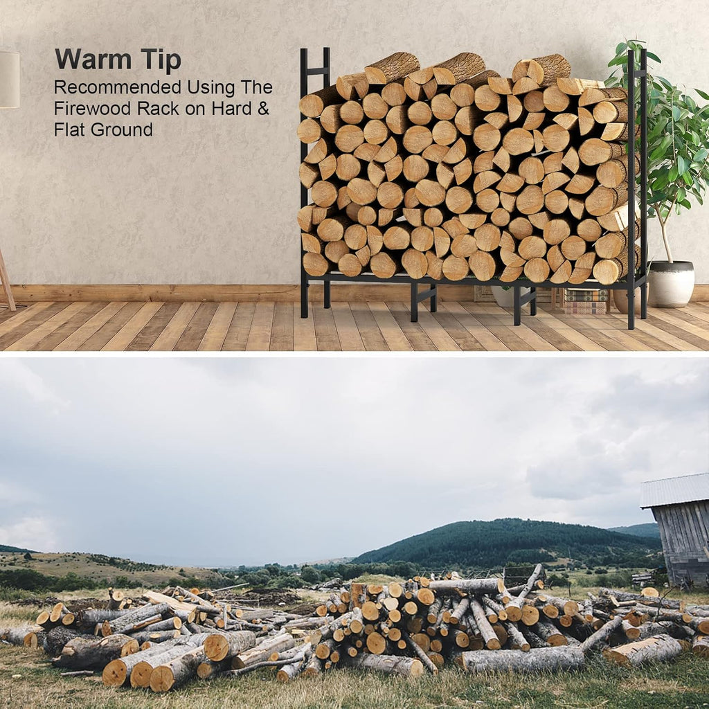4Ft Firewood Rack Holder For Fireplace, Adjustable Log Stand For Storage | Indoor/Outdoor, 8 Legs, Black, Heavy Duty Log Stand, For Patio, Weather-Resistant Tubular Stee, Easy Assembly