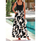 Kirundo Women Summer Maxi Dress Boho Long Sundress, Sleeveless Floral Flowy A Line Scoop Neck Tank,Beach Vacation Resort Wear