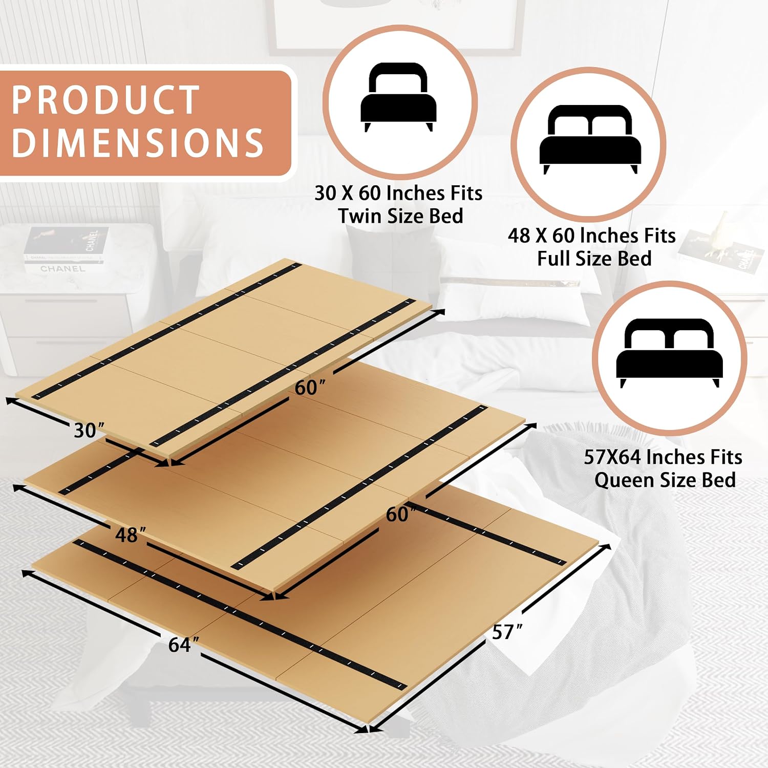 Imperius Foldable Box Spring, Bunkie Board, Bed Support Slats, Bed Boards For Under, Full 60 X 48 In