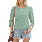 Ofeefan Womens Tops 3/4 Sleeve With Buttons Dressy Casual Blouses Summer Outfits Beach Vacation Plus Size Spring Clothes