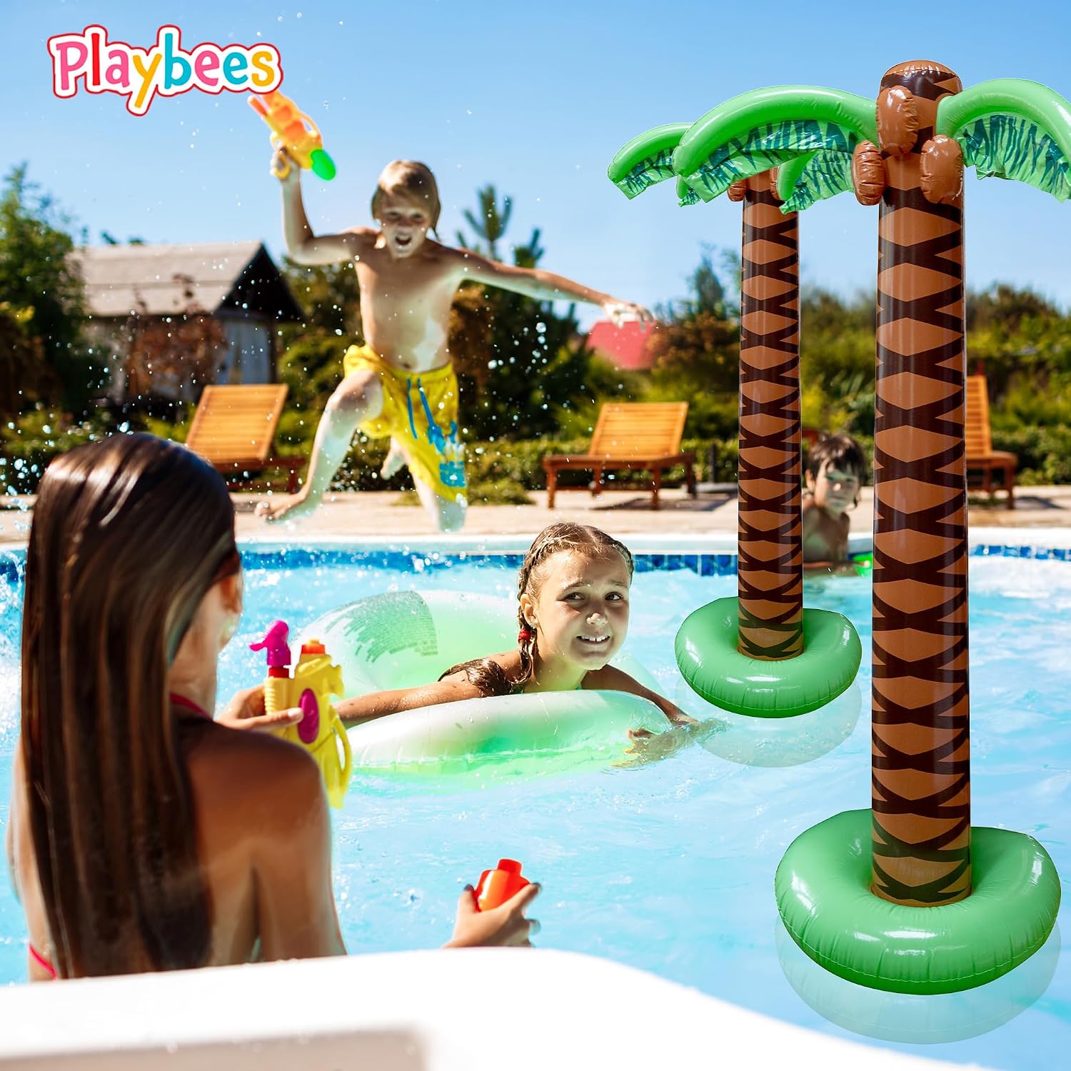 Giant Inflatable Palm Trees - 2 Pack - 6 Foot Super Sturdy Trees For Luau Parties, Beach Decor, Poolside Ambiance, Tropical Theme Decor & Outdoor Fun, Easy Inflation