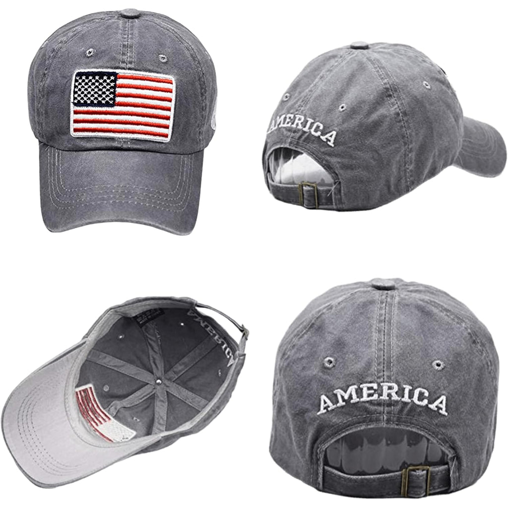 American-Flag-Embroidery-Baseball-Cap for Men Women Low Profile Adjustable Dad Hat Washed Vintage Patriotic Hat Grey