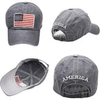 American-Flag-Embroidery-Baseball-Cap for Men Women Low Profile Adjustable Dad Hat Washed Vintage Patriotic Hat Grey