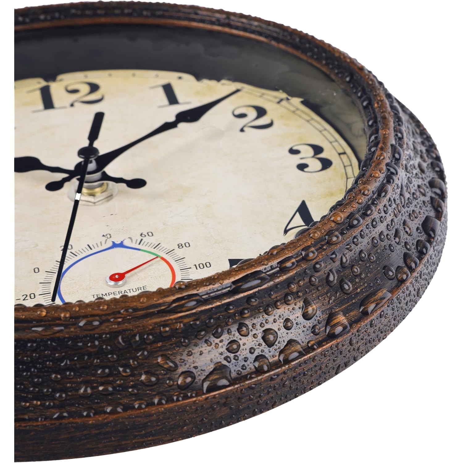 Outdoor Clocks Waterproof With Thermometer Combo Vintage Rustic Wall Clock For Patio Pool Bathroom Kitchen(8 Inch,Bronze)