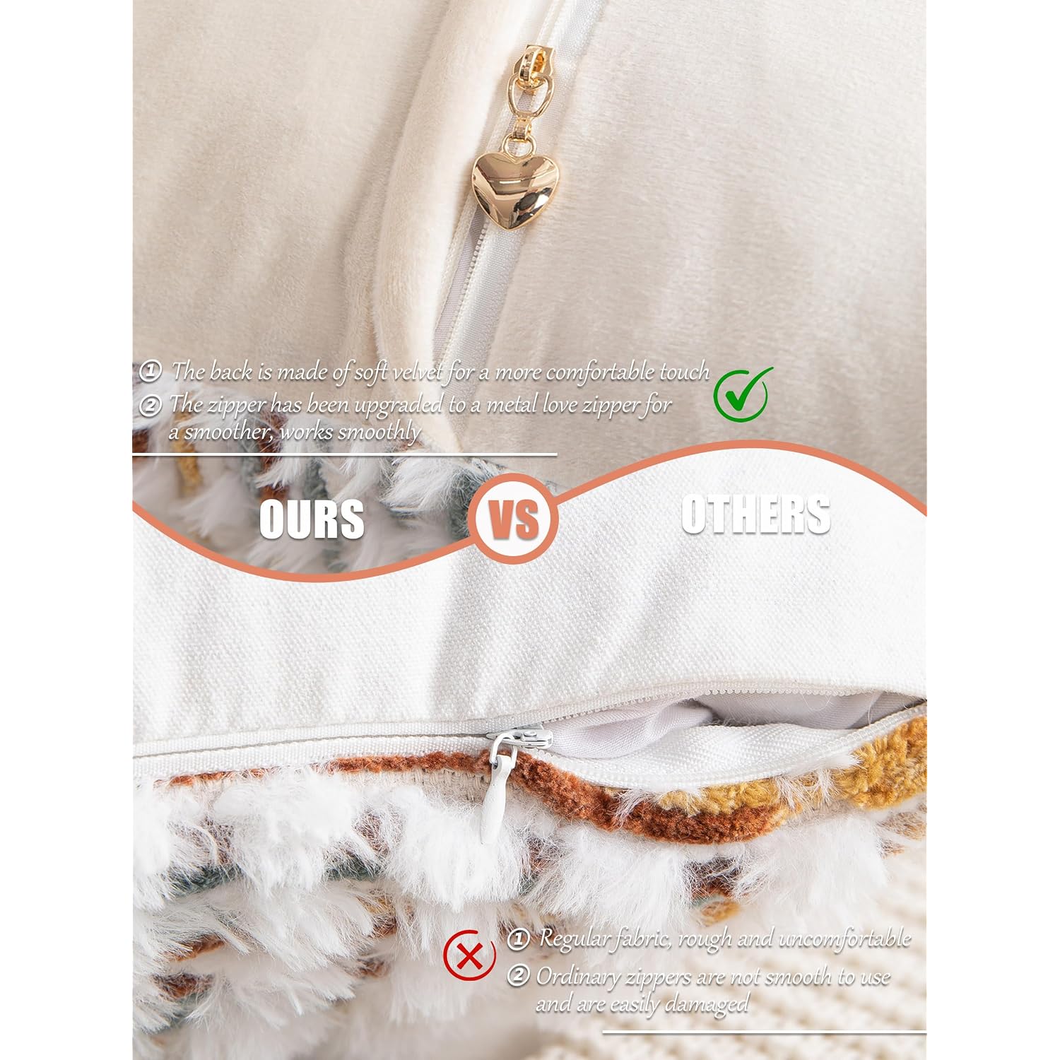 Decorative Boho Orange Lumbar Pillow Covers 1 Pack 14X36 Inch Farmhouse Tufted Long Accent Body Pillow Covers For Bed, Neutral Fluffy Boho Throw Pillowcase For Couch Bedroom, Sofa Home Décor