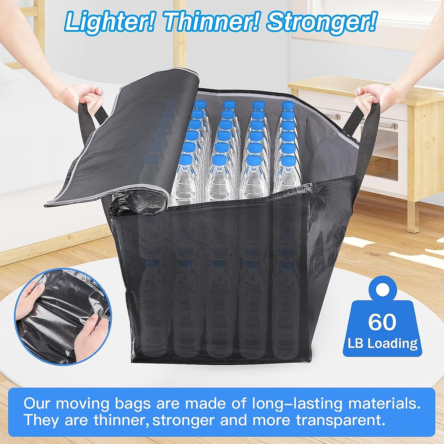Elegantarray 6 Pack Moving Bags Heavy Duty, Moving Boxes, Storage Bags With Zipper & Handles & Tag For College & Dorm Moving Supplies Grey Laundry Hamper Bag, Foldable Space-Saving Totes (93L, Grey)
