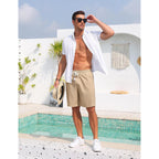 Coofandy Men'S Casual Cotton Linen Shorts Elastic Waist Drawstring Shorts Summer Beach Vacation