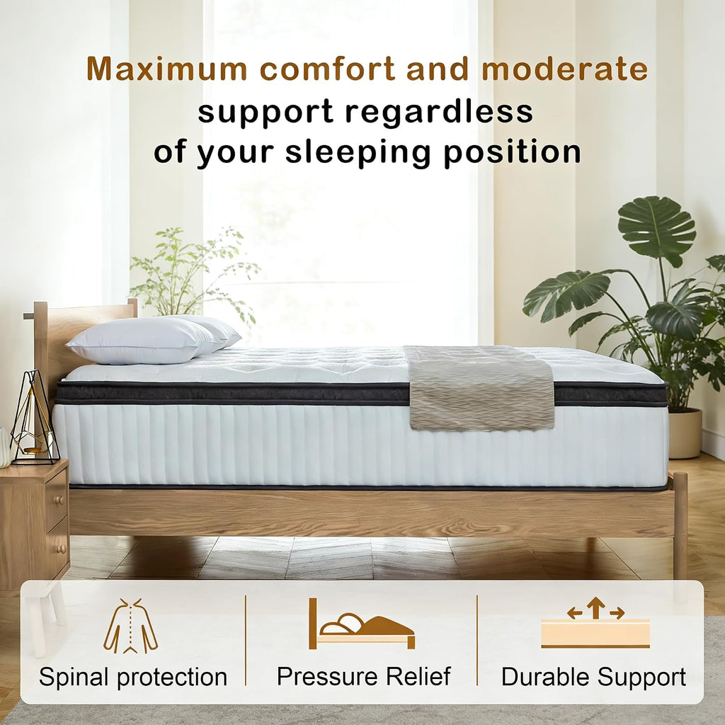 Full Size Mattress, 12 Inch Full Hybrid Mattresses With Memory Foam And Individual Pocket Spring For Motion Isolation, Pressure Relief, Medium Firm Mattress In A Box, 54 * 75 * 12