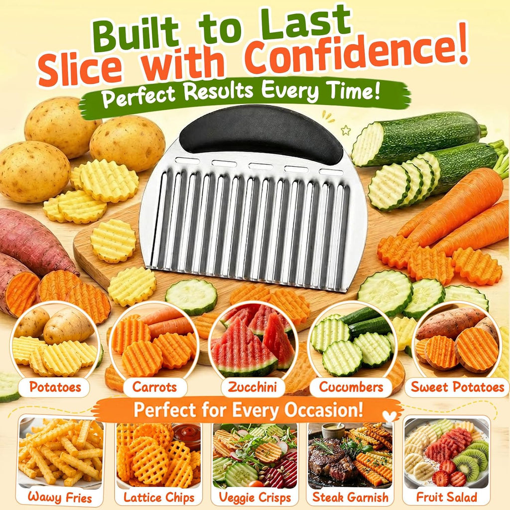 Large Crinkle Cutter French Fry Cutter, Stainless Steel Wavy Slicer | Large Crinkle Potato Slicer Wavy Chopper, Crinkle Cutting Chopping Tools With Handle