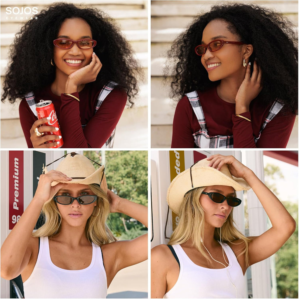SOJOS Trendy Y2k Cat Eye Polarized Sunglasses Womens Mens, 80s 90s Retro Thin Small Oval Sunnies SJ2664