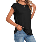 Womens Tops Summer Casual Cap Sleeve Tshirts Shirts Business Dressy Spring Fashion Outfits Trendy Clothes