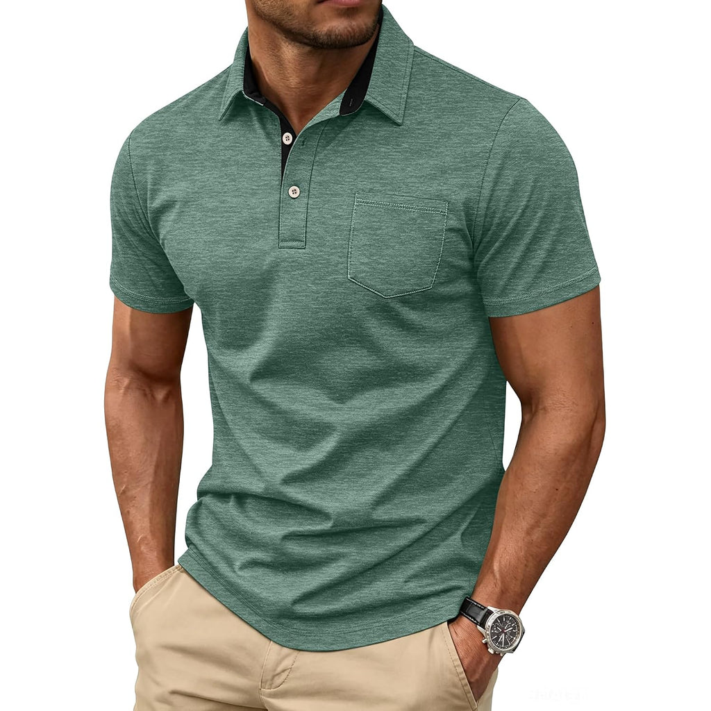 Mens Short Sleeve Polo Shirts Collared Business Casual Polo T Shirts With Pocket