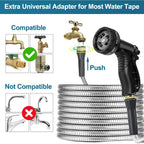 Stainless Steel Garden Hose 50Ft Heavy Duty Metal Water Hoses With 10 Function Water Hose Nozzles For Yard Outdoor