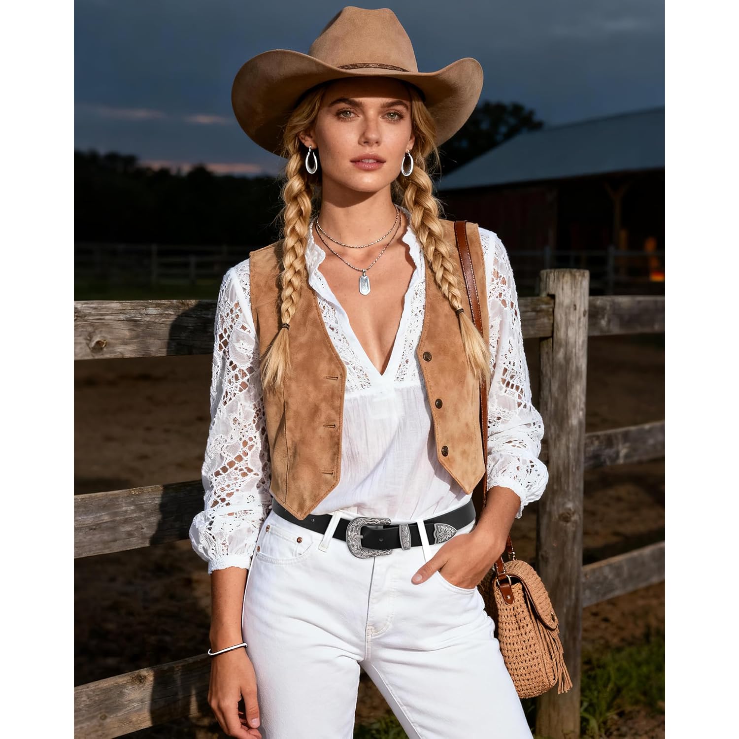 JASGOOD Women Leather Belts Ladies Vintage Western Design Black Waist Belt for Pants Jeans Dresses