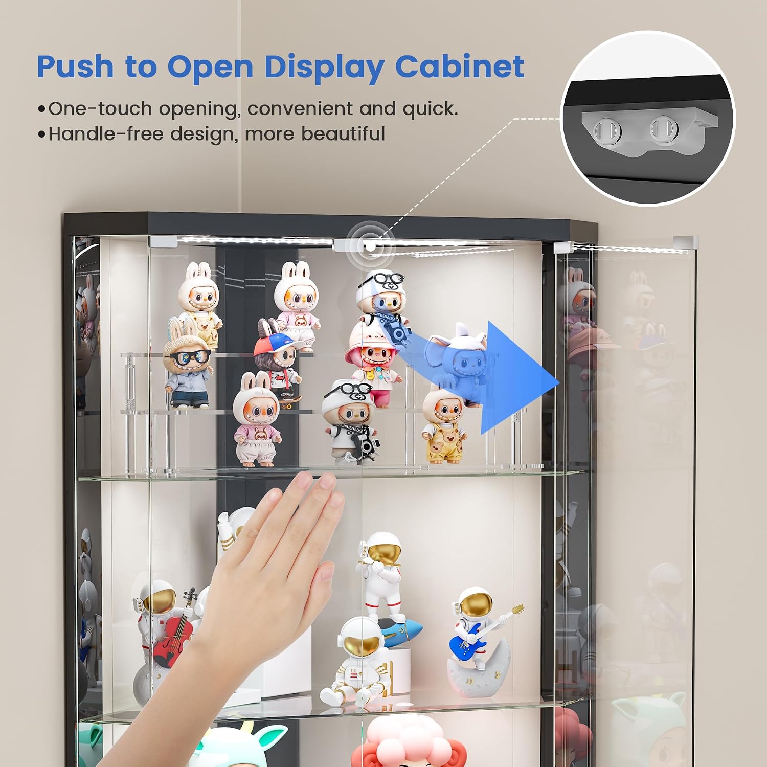 5-Tiers Corner Display Cabinet With Rgb Lights For Collectibles, Black | 69" Tall Curio Cabinet Display Case With Lock, Showcase Display Shelf For Books,Collectibles,Liquor,Living Room,E-Sports Room