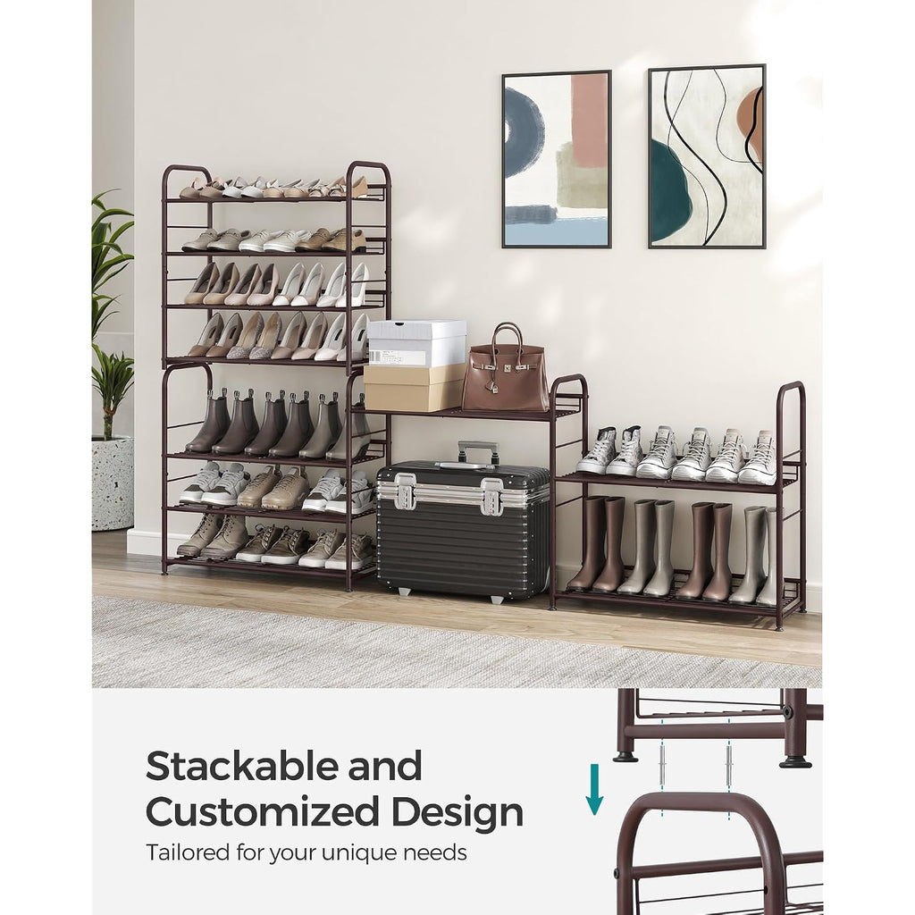 Songmics Stackable Shoe Rack, 4 Tier Metal Shoes Rack Storage Shelf, Holds Up To 16 Pairs Shoes, Adjustable Slanted Shelves Tower Organizer For Closet Entryway Small Spaces, Bronze