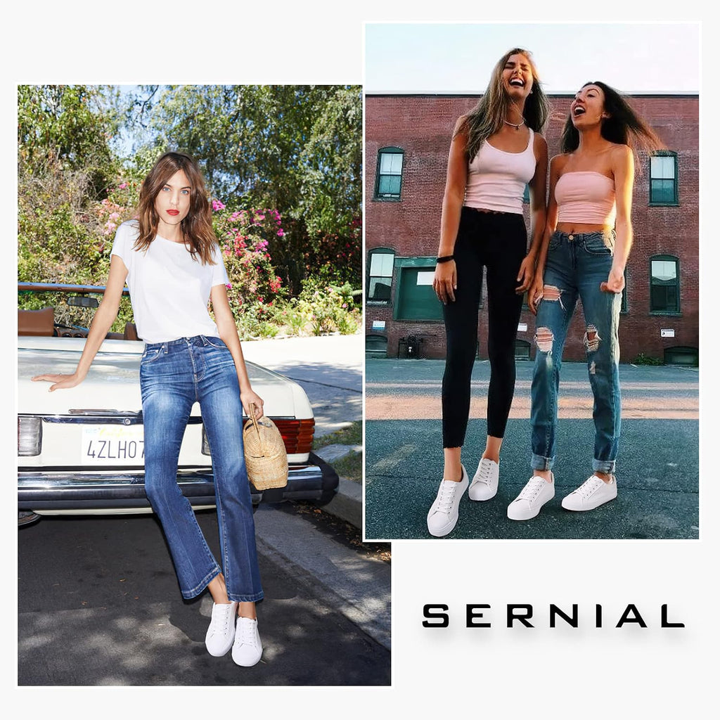 Sernial Womens White Tennis Shoes Pu Leather Sneakers Casual Walking Shoes For Women