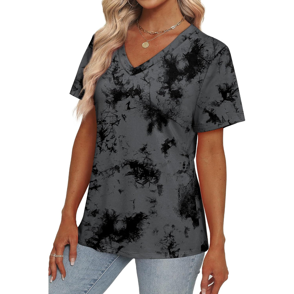 Alaroo Womens Summer Tops 2026 V Neck Short Sleeve Shirts Trendy Dressy Casual Vacation Outfits Printed