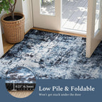 Rugflix 8x10 Area Rugs for Living Room, Washable Large Rug Stain-Resistant Low Pile, Modern Dark Carpet for Dining Room Home Office Kid Room Nursery Bedroom, Navy Blue/Black