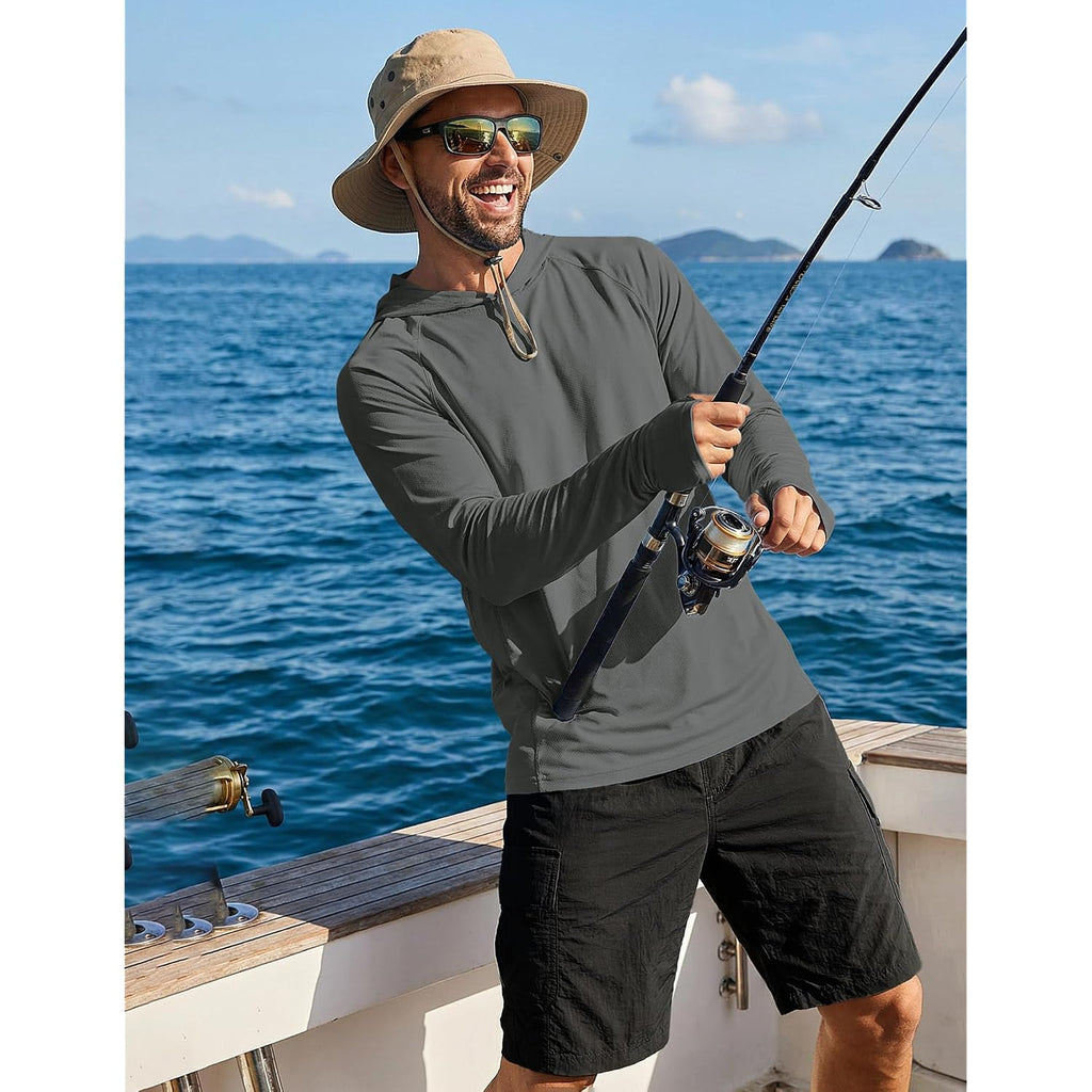 Coofandy Mens Upf 50+ Hoodie Shirts Long Sleeve Rash Guard Sun Protection Fishing Shirts Lightweight Quick Dry Hoodies