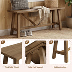 Wnutrees 43" Farmhouse Solid Wood Bench, Narrow Long Seat, Natural | Entryway Seat For End Of Bed, Living Room, Dining Area, Hallway
