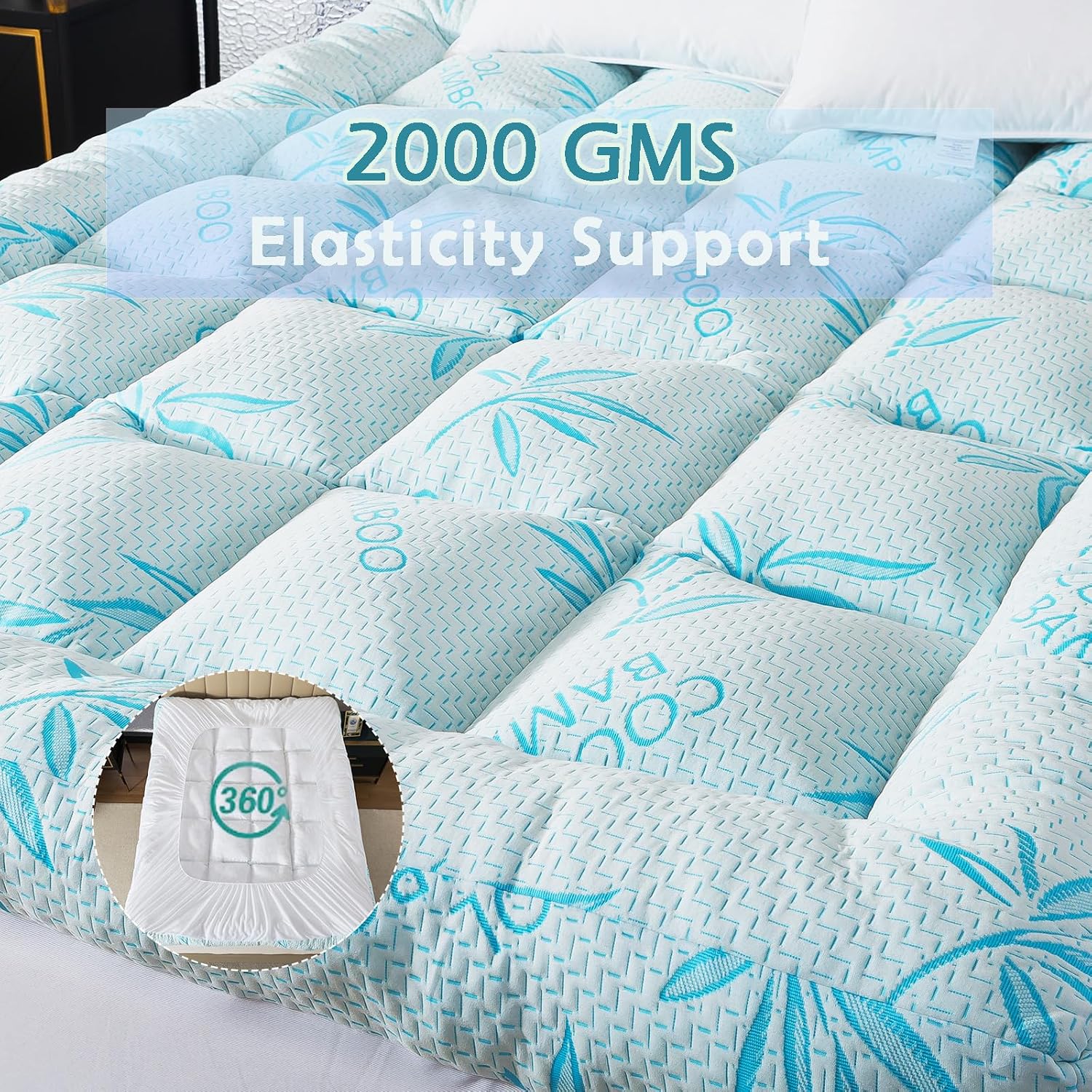 Whatsbedding 5 Inch Queen Mattress Topper Breathable Bamboo Viscose Air Layer,Memory Foam Mattress Topper Queen Size Blue.