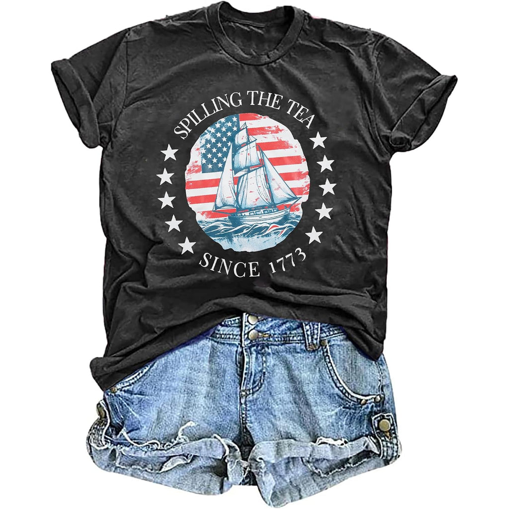 4th of July Shirts for Women Spilling The Tea Since 1773 Shirt Patriotic American Top History Teacher Tee