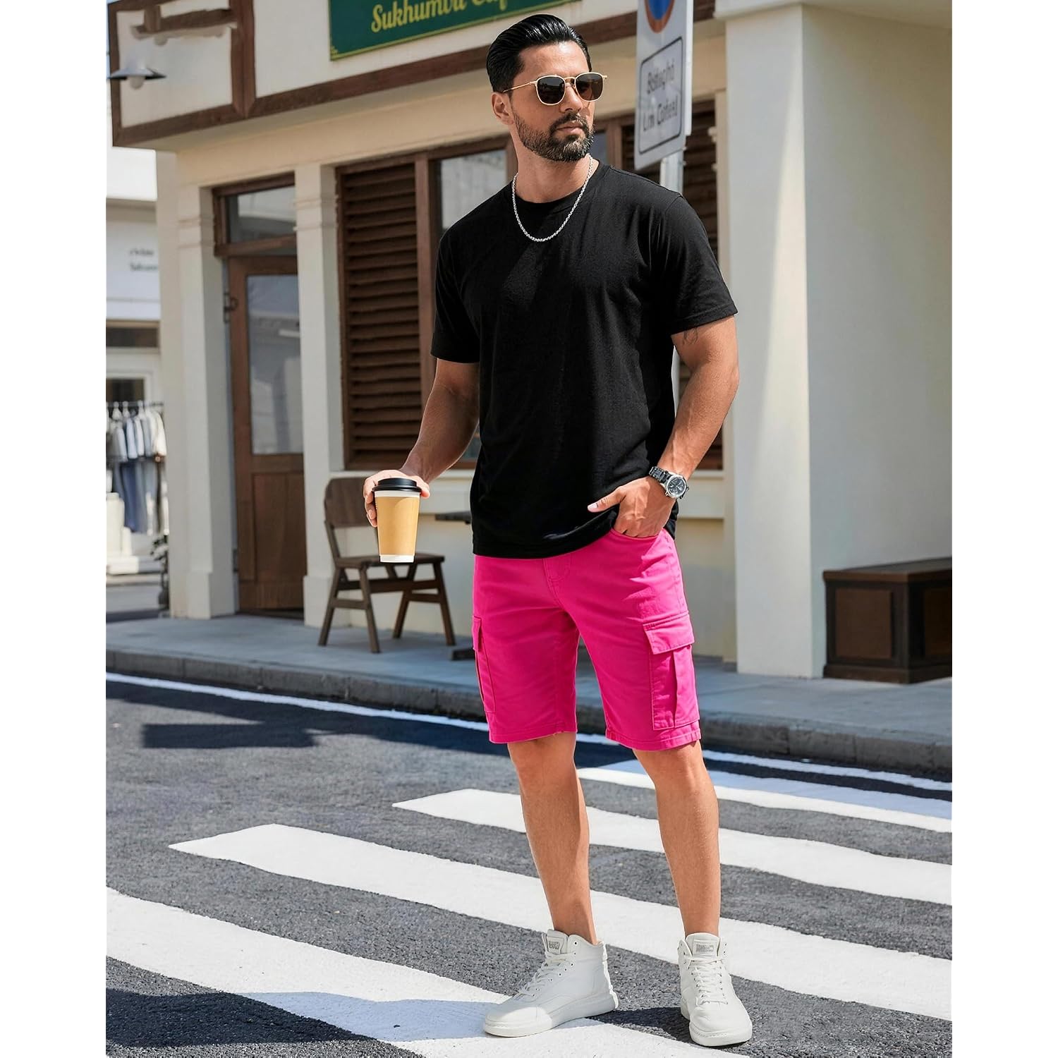 Absecai Mens Skinny Casual Stretch Denim Summer Cargo Shorts With Pockets