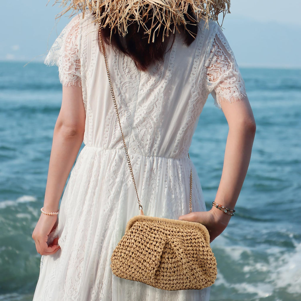 Freie Liebe Straw Clutch Purses for Women Woven Dumpling Bag Summer Beach Clutch Wicker Crossbody Purses