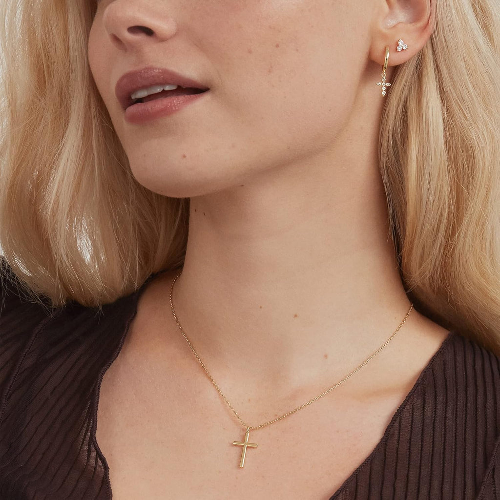 PAVOI 14K Gold Plated Cubic Zirconia Cross Pendant Necklaces for Women | Linear Bezel CZ Religious Cross Faith Pendant Necklace