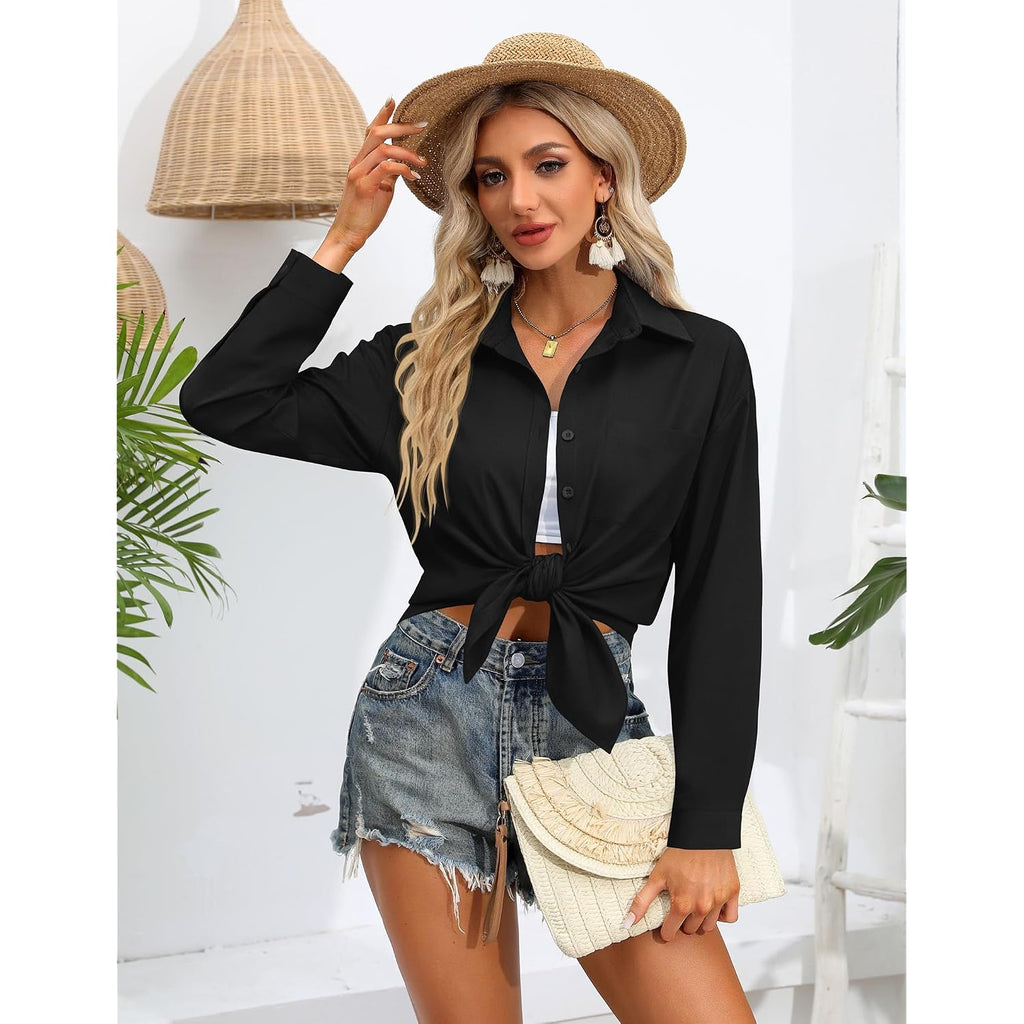 Zeagoo Womens Button Down Shirts Oversized Long Sleeve Floral Printed Blouses Casual Work Tops Drop Shoulder Outfit Clothes