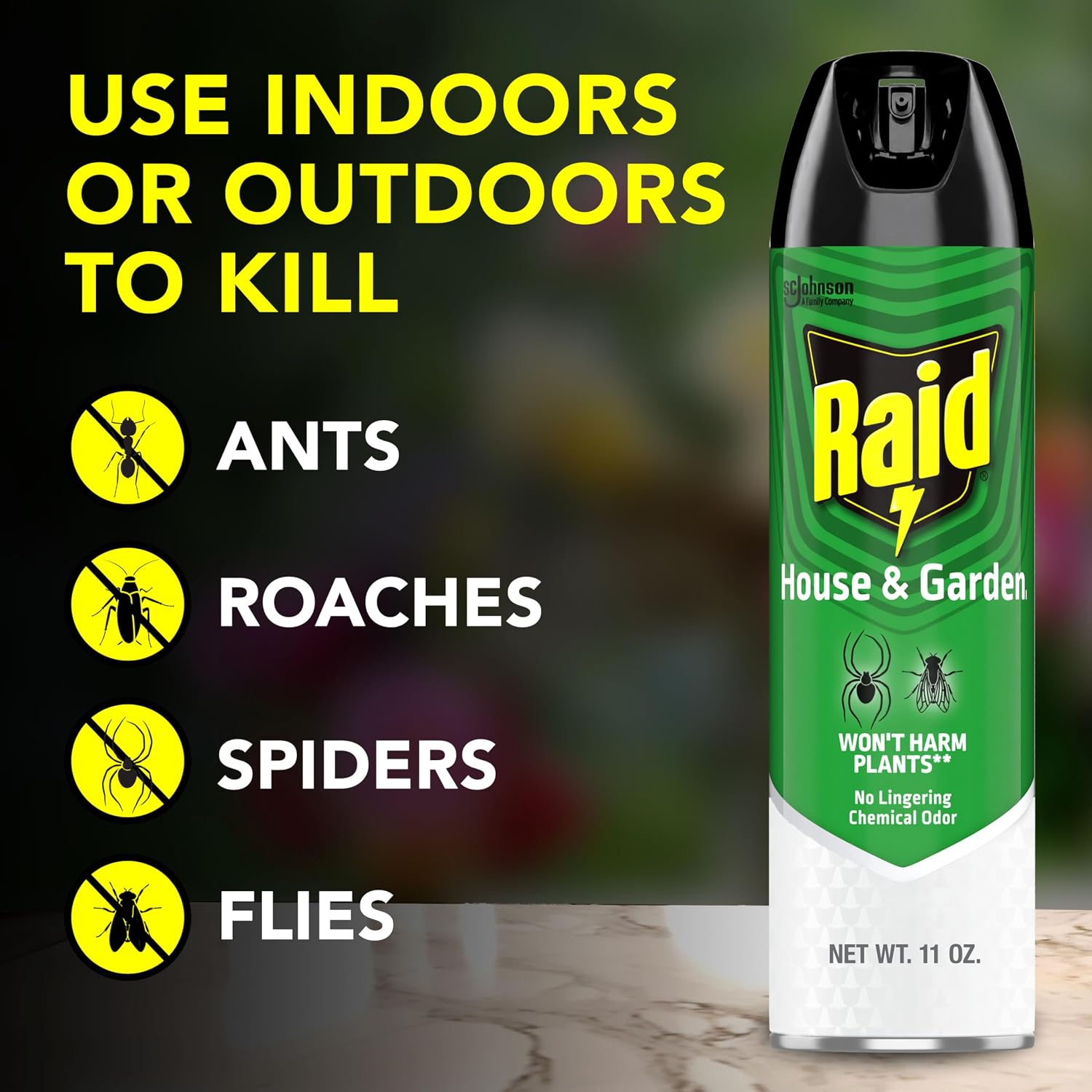 Raid House And Garden Insect Killer Spray, For Indoor And Outdoor Use, Won'T Harm Plants, Insect Spray, Orange Breeze Scent, 11 Oz