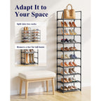 Kitsure Shoe Rack - 10-Tier Shoe Organizer With Detachable Fabric Shelves & Metal Frame, Tall Shoe Rack For Closet, Entryway, Living Room, 16.9" Wide - 10 Tier, Black