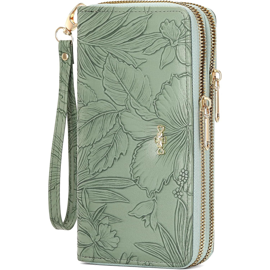 RNIEGA Wallet for Women Clutch Double Zip Around Credit Card Holder Leather Women's Wallet Large Capacity