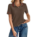 Polo Shirts for Women Business Casual Tops Work Short Sleeve Collared V Neck Dressy Summer Cute Blouses
