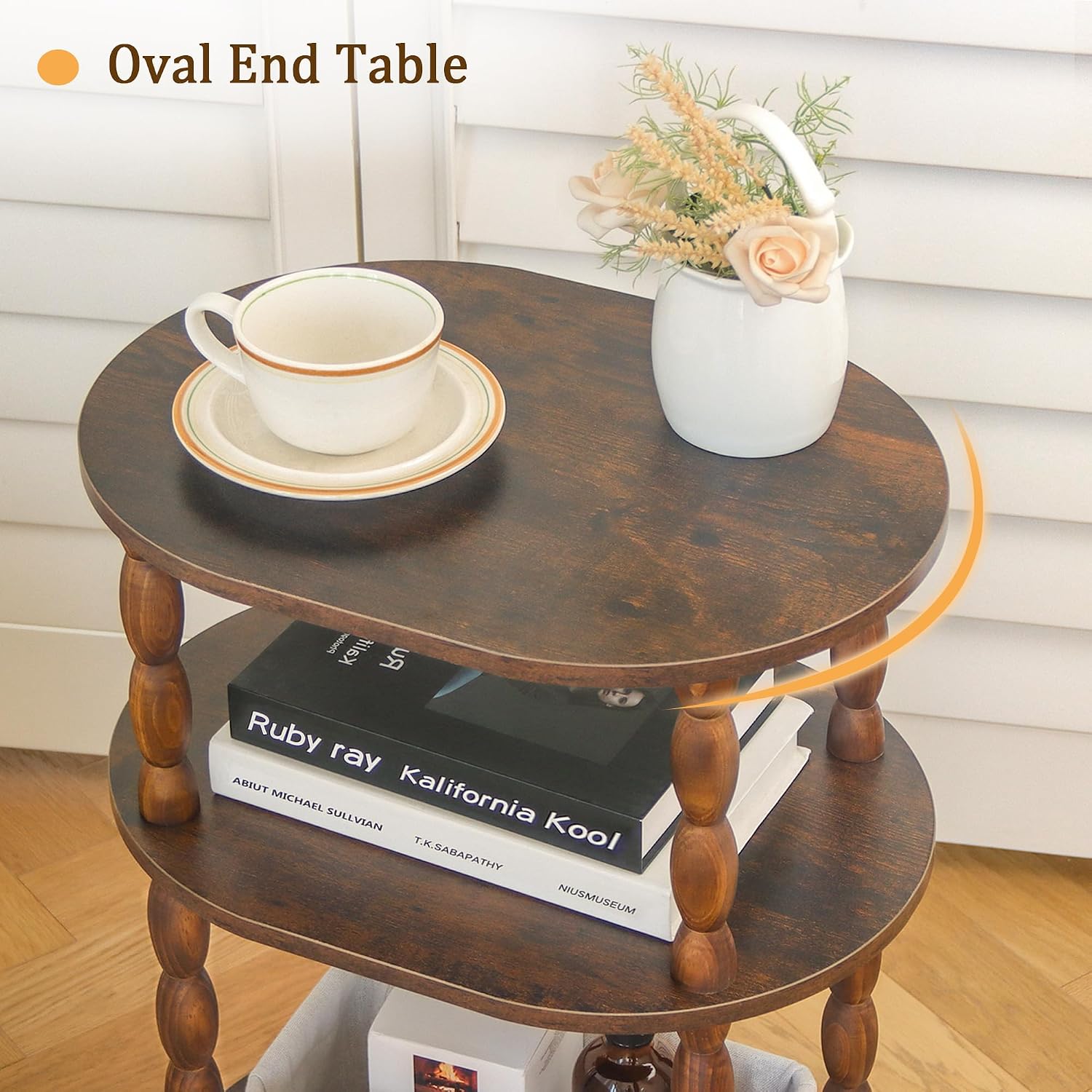 Side Table, 3-Tier Small End Table, Modern Oval Night Stand Accent Table For Living Room, Bedroom, Rustic Brown