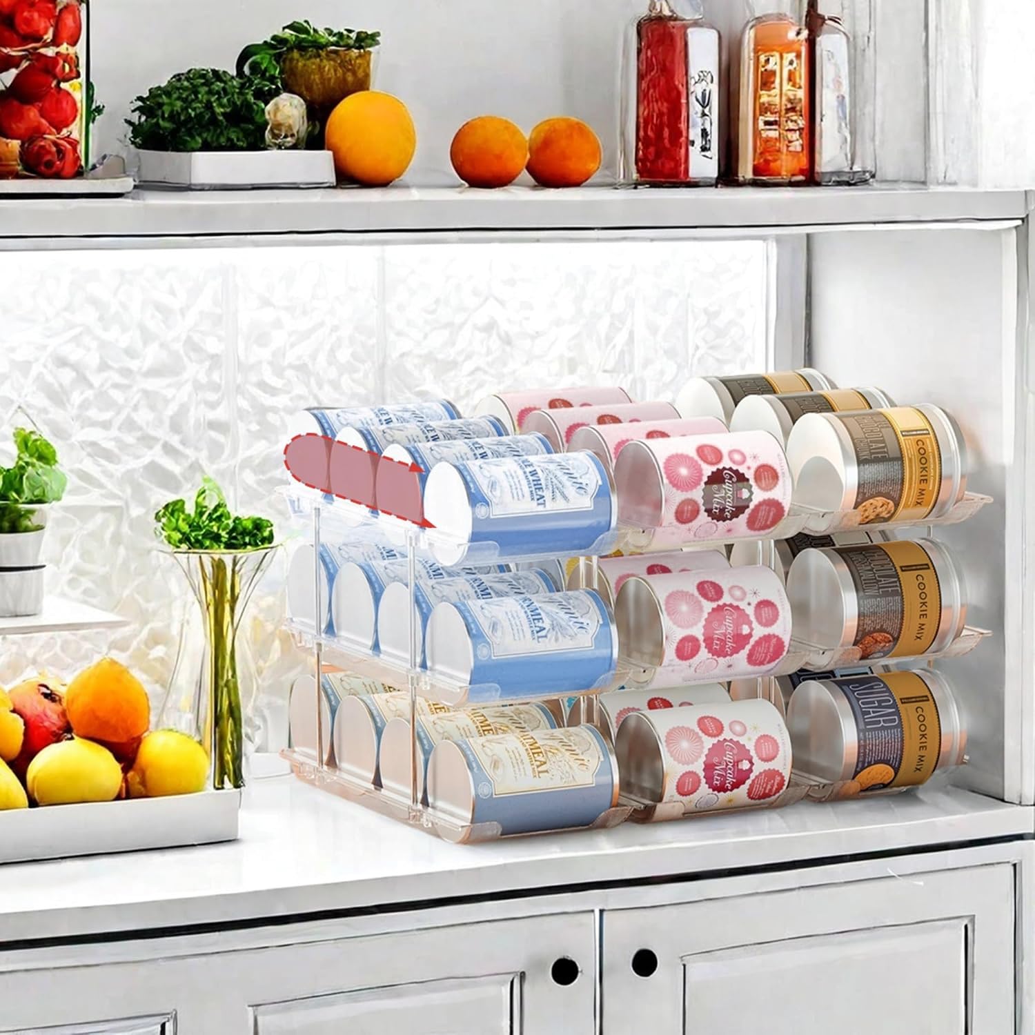 Attelite Can Organizer For Pantry, 3 Sets 3 Tiers Can Storage Organizer Pantry,Soda Can Organizer For Fridge 36 Cans Rack Automatic Rolling Stackable Canned Food Organizer,Clear