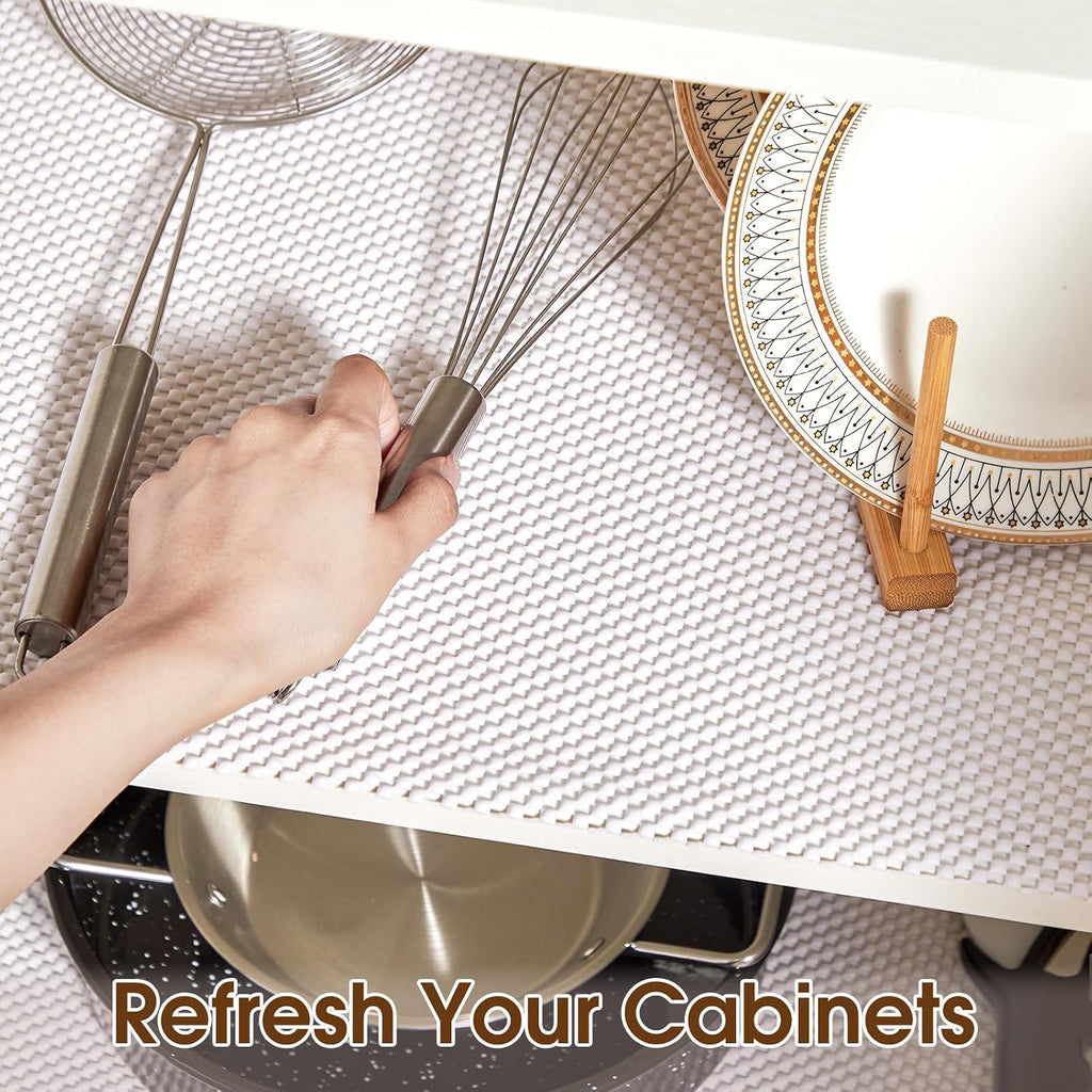 Shelf Liner For Kitchen Cabinet, Drawer Liners Non Slip Non Adhesive Thick Mat, Breathable Dresser Pantry Bathroom Protector, White, 12" X 120"